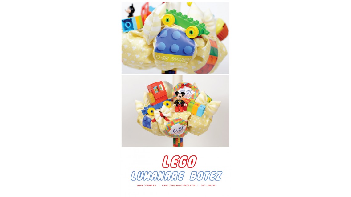 Lumanare botez  baieti cu piese lego si figurina plus Mickey Mouse, 65x4 cm, Lego 5